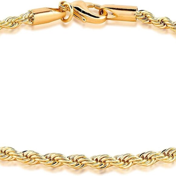 Jewelry - 18K Gold Plated Braided Rope Anklet for Women, 2.7 MM thick, 10 Inches long - Ma